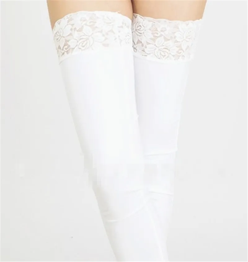 Kvinnors strumpor snör upp ultra elastiskt läderlim sexiga strumpor sexiga underkläder faux lår highs latex pu stocking191a