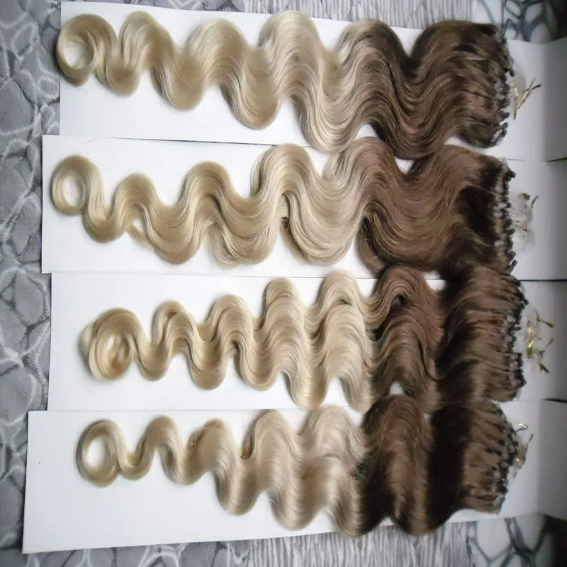 Ombre brasilianisches Haar Körperwelle Micro Loop Ring Haarverlängerungen 400g 1g/s 400s T4/613 Ombre Echthaarverlängerung Mikroringverlängerungen