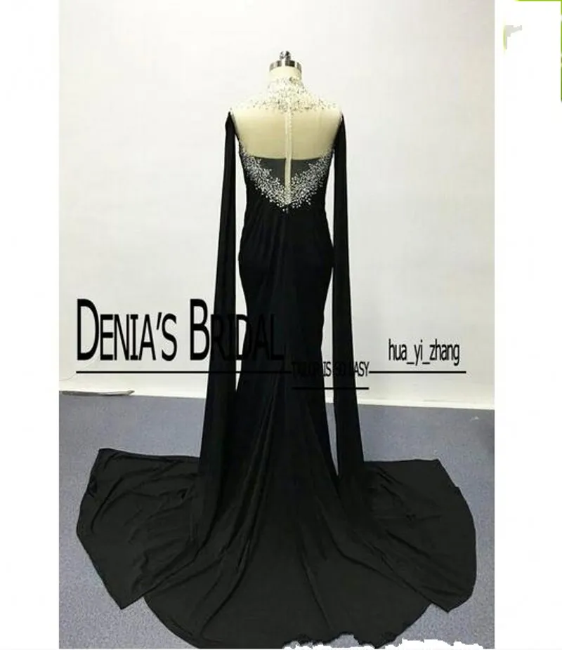 2020 새로운 하이파와 웨비 페르시 블랙 이브닝 드레스 섹시한 케이프 스타일 최신 인어 저녁 가운 두바이 아랍 파티 드레스 실제 사진 188