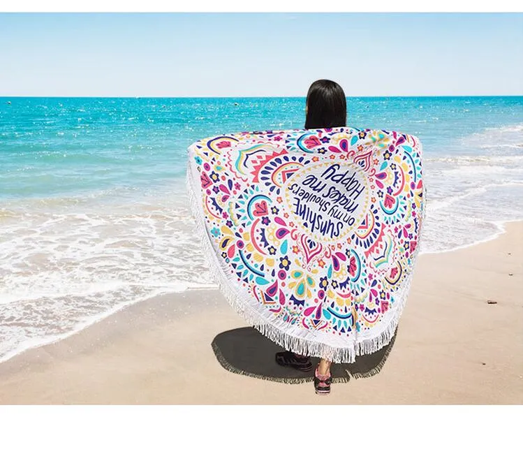 Impresso Mat Yoga almofadas de acampamento ao ar livre rodada toalha de praia estilo Bohemian Blanket Xailes Senhora Tapetes Grande lenço colorido