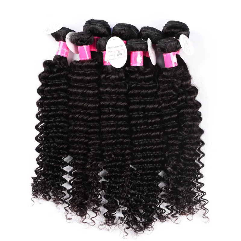 ВСЕГО 10 БУНДЛЕВ ЛОТ 8A Virgin Brazilian Deep Wave Waves 1B Natural Black Virgin Human Weft для женщин263F