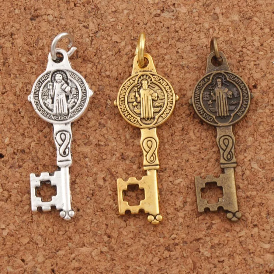 Cristo Redentor St Benedykt Medal Key Key Charms Katolicyzm Wisiorki Antyczne Srebro / Złoto / Brąz Biżuteria DIY T1640 12.5x32.7mm 150 sztuk / partia