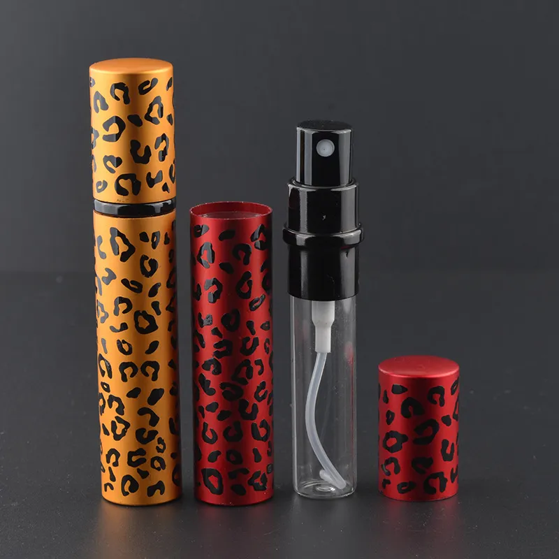 Pompa di vetro Leopard mini atomizzatore riutilizzabile di alluminio vuota della bottiglia dello spruzzo del tubo profumo olio essenziale con metallo spruzzatore