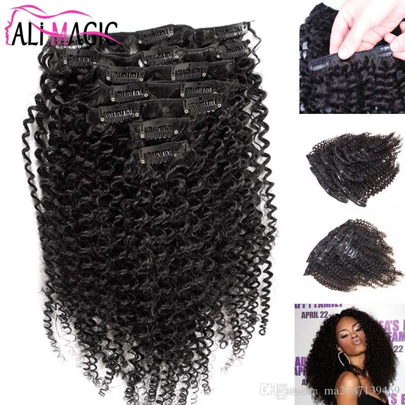 Clip Extensions African American Clip In Human Hair Extensions Kinky Curly Clip In Hair Extensions 120g 8A Naturligt hår fabriksuttag