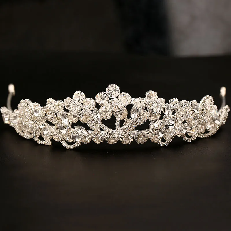 Gorgeous Mousserande Silver Big Bröllop Diamante Pagant Tiaras Hårband Kristall Brudkronor För Brider Hår Smycken Headpiece