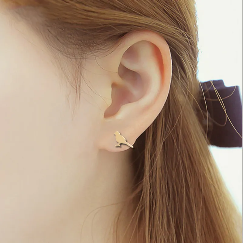 Everfast New Glossy Surface Cute Little Bird Sparrow Earring Silver Gold Rose Gold Color Copper Material för barn Fashion Jewelry EFE063