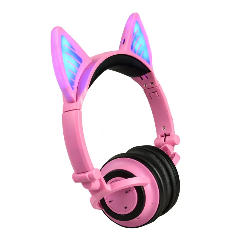 Bluetooth Wireless Cat Ears Headphones Foldable Headband earphone with LED cosplay Headset For Mobile Phone PC Laptop