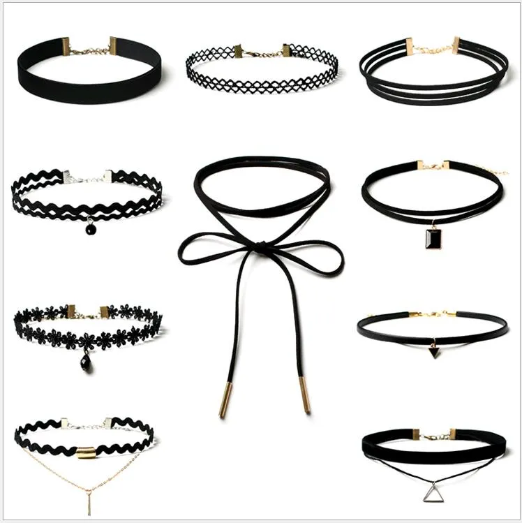 Gotiska choker halsband för kvinnor Enkla smycken europeiska och amerikanska falska krage Torques chokers halsband set