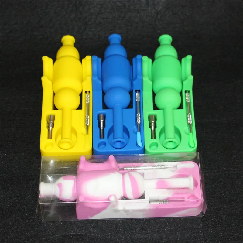 Colorful Silicone nectar bong with dabber tool 10 mm joint male titanium nail silicone water pipe oil rig