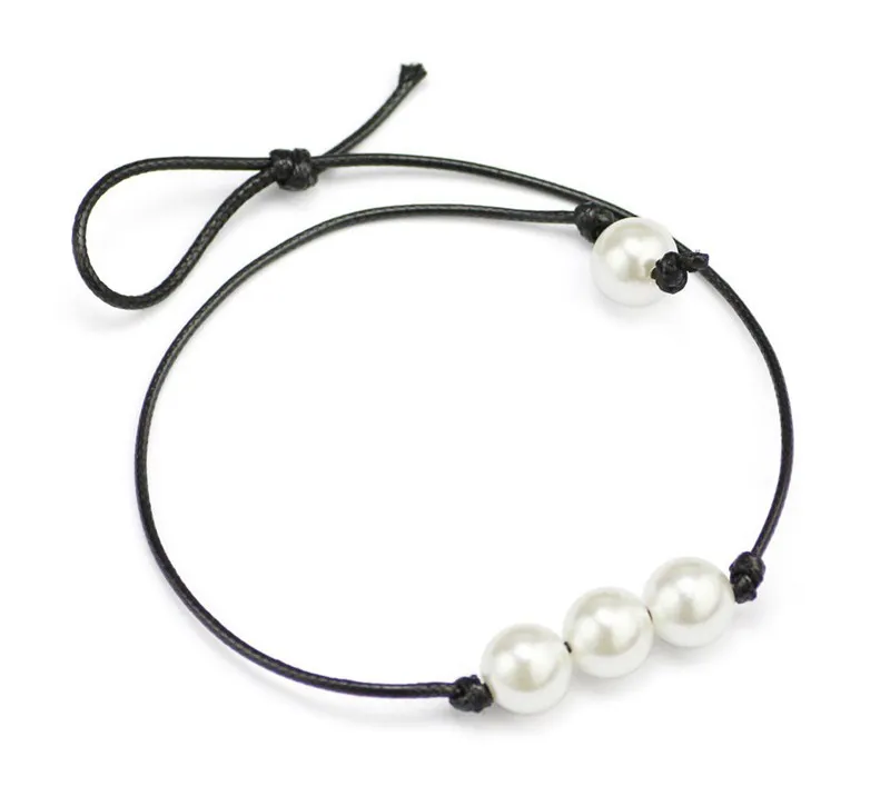 Handmade Single Pearl Leather Choker Necklace on Genuine Black Brown Leather Cord For Women Fashion Imitation Natural Freshwater Pearl