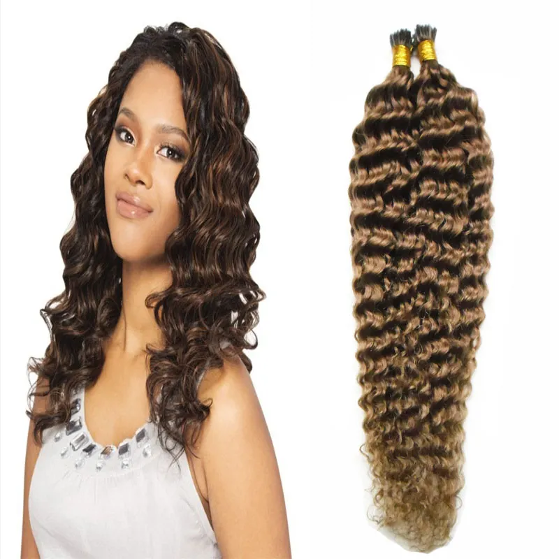 Estensioni dei capelli umani con punta in stick di cheratina Onda profonda brasiliana I Tip 100g 1g / filo 100s Fusion Hair Pre Bonded Keratin Hair