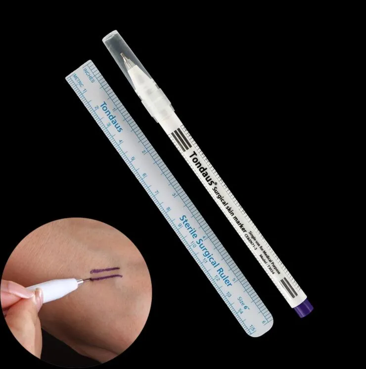 Marcador medidor de tatuaje permanente para piel de cejas, 5 uds., con regla, línea de punto de posicionamiento desechable, pluma de medida Microblading