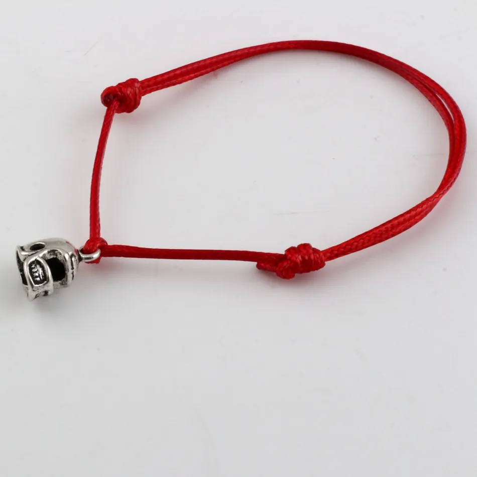 Hot ! New Adjustable Bracelets Red color Waxes rope Antique silver Alloy 3D Small Football Helmet Charms Adjustable Bracelet B-27