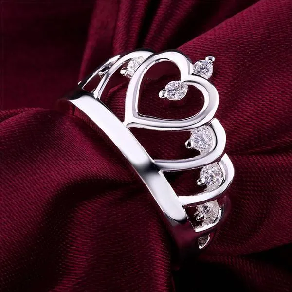 best gift Inlaid stone heart crown shape silver jewelry ring for women WR407,fashion white gemstone 925 silver Wedding Rings