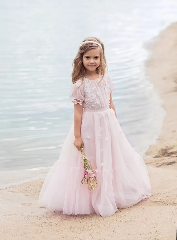 vestidos de primera comunion Papilio Bambini Abiti da prima comunione bambine Lunghezza tè Bohemian Boho Flower Girl Dress Sleeves