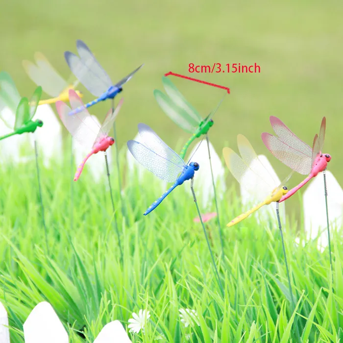 팩 정원 장식 파티 용 다채로운 잠자리 스테이크 야외 홈 장식 가짜 곤충