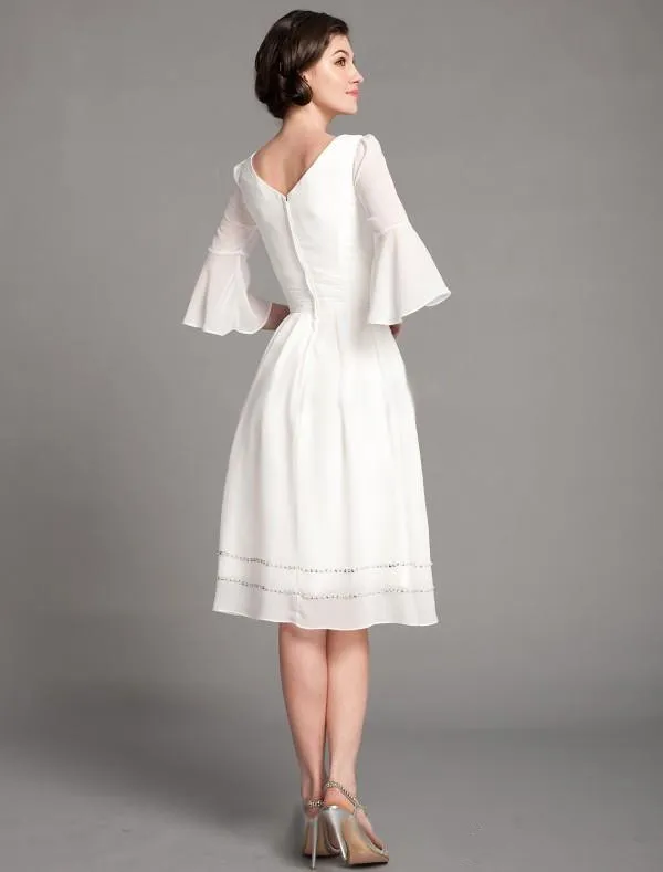 2019 chiffon beaded knee length short wedding dresses v neck half sleeves zipper back bridal gowns8499375
