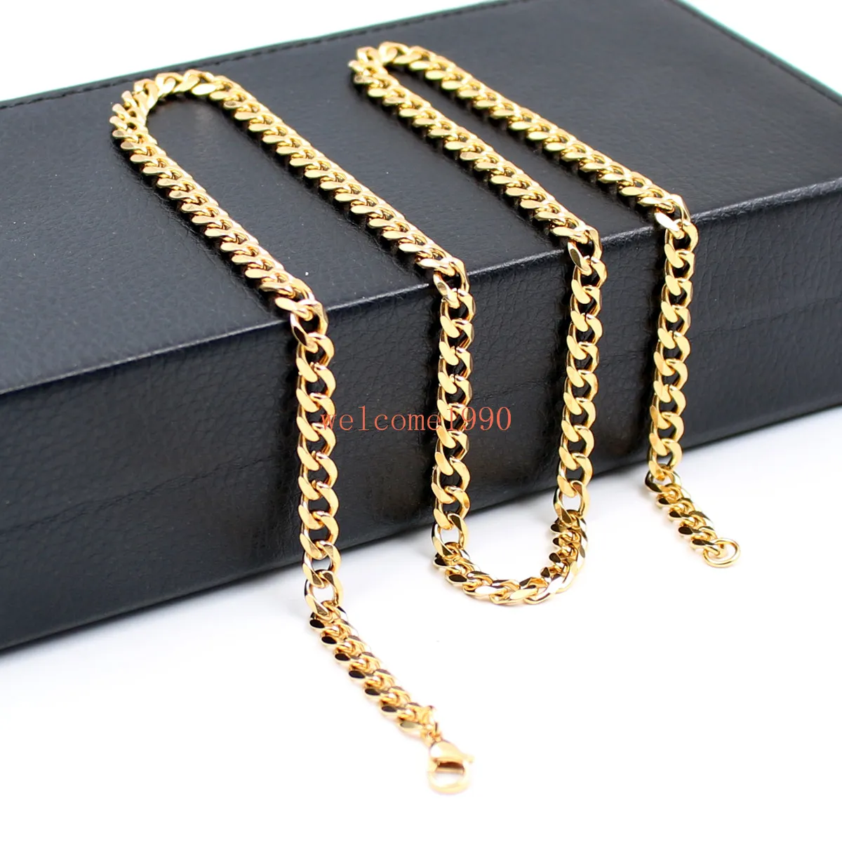 Te koop 5mm Curb Link Collier Rvs Mode Mannen Dames Sieraden Zilver / Goud / Zwart 18 Inch-32 Inch Kies