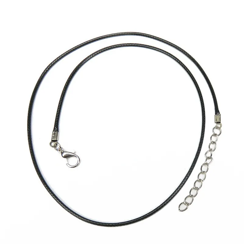 Zwart Wax Cord Touw 1.5mm Draad voor DIY Hanger Ketting Gift Met Kreeft Sluiting Link Chain Charms Sieraden 100 stks / partij Groothandel