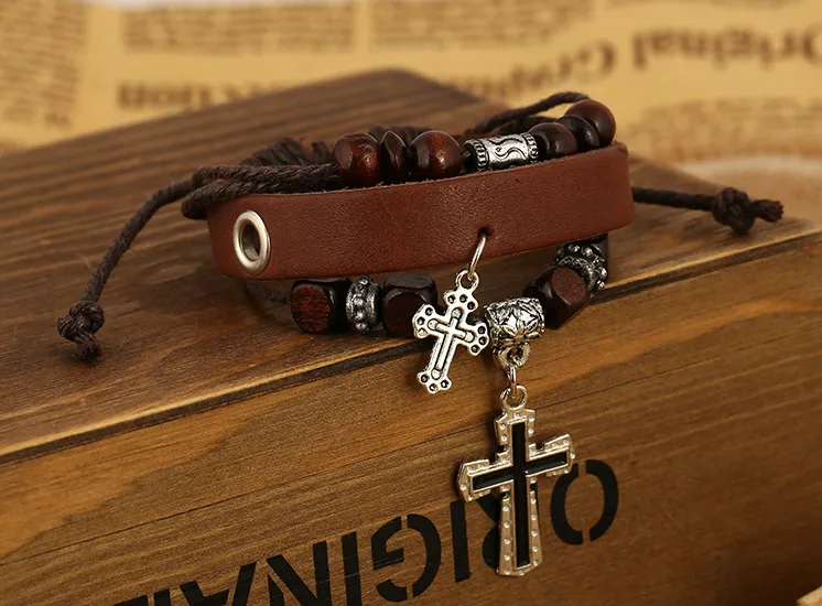 Livraison gratuite Boutique bijoux corticaux croix bracelet en cuir de vachette FB442 ordre de mélange 20 pièces beaucoup Slap Snap Bracelets