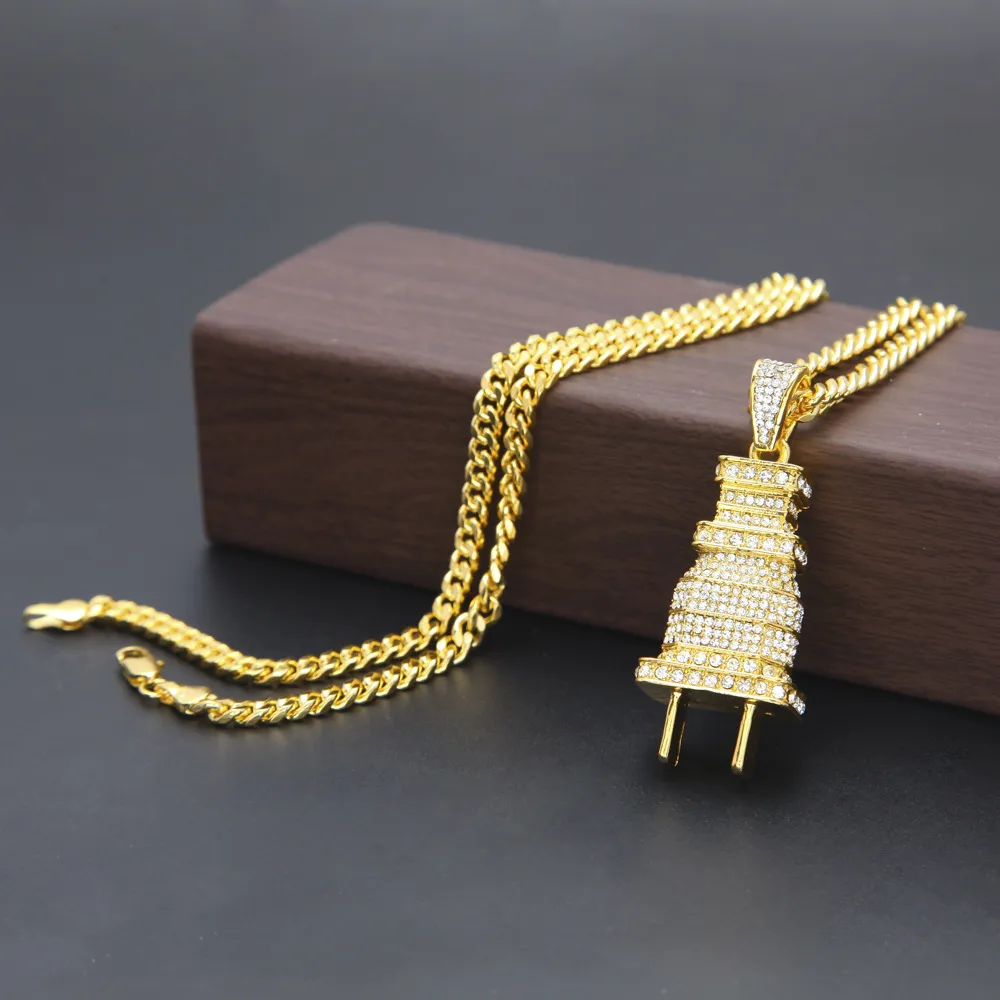 Lodowe Bling Men Micro Pave Pełna wtyczka nożycka Naszyjnik Złote Srebrny Srebrny Urok Kubańszy Łańcuch Hip Hop Biżuteria 293O