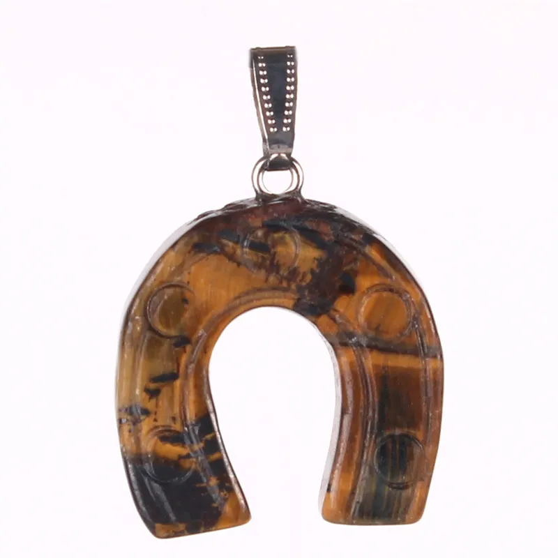 Horseshoe Natural Stone Horse's Hoof Pendants Mixed Lucky Jewelry Colroful Stones Charms Pendulum for Jewelry Making 