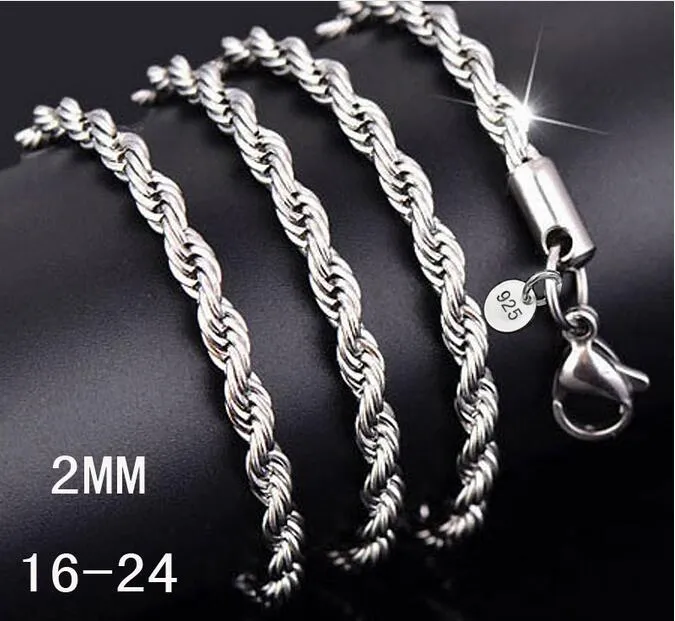 2mm repkedja halsband, grossistpartier mode smycken 925 stämplade silverpläterade smycken halsband g203