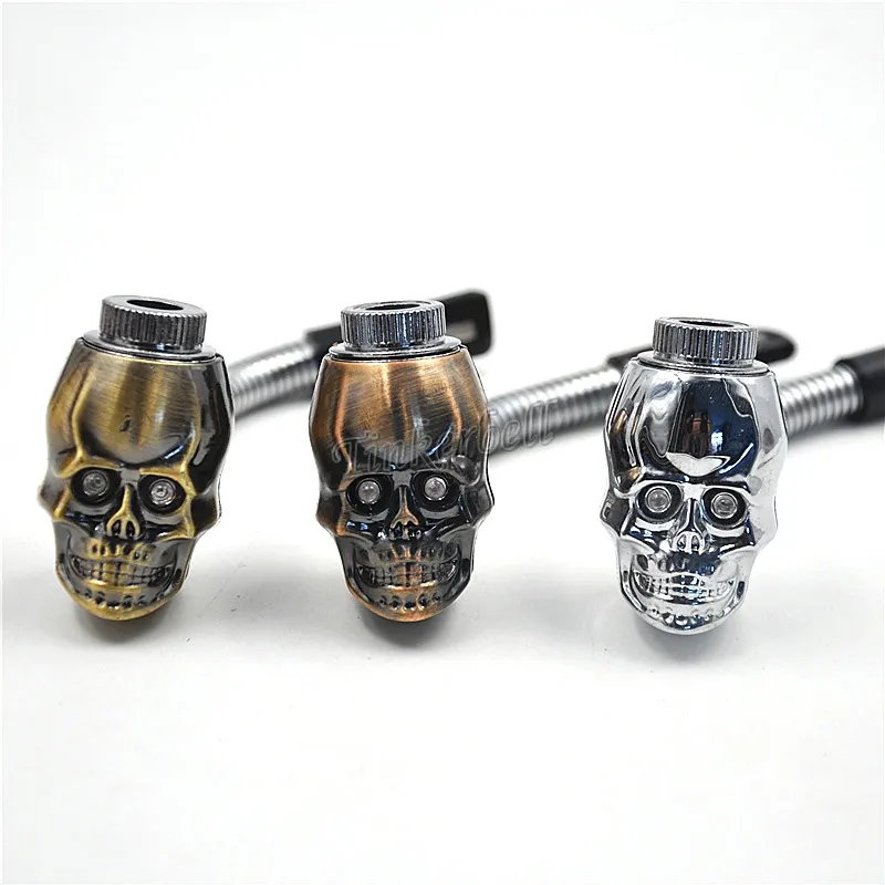 Skull Forme Metal Fumer Pipes Rasta Reggae Pipe LED 3 couleurs flexionnelles flexionnales fumeurs