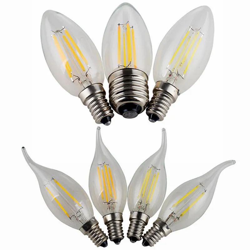 Dimmable E14 E12 E27 필라멘트 LED 램프 220V 110V 110V 2W 4W 6W LED Edison 전구 유리 디밍 필라멘트 필라멘트 램프 램프 크리스마스 조명