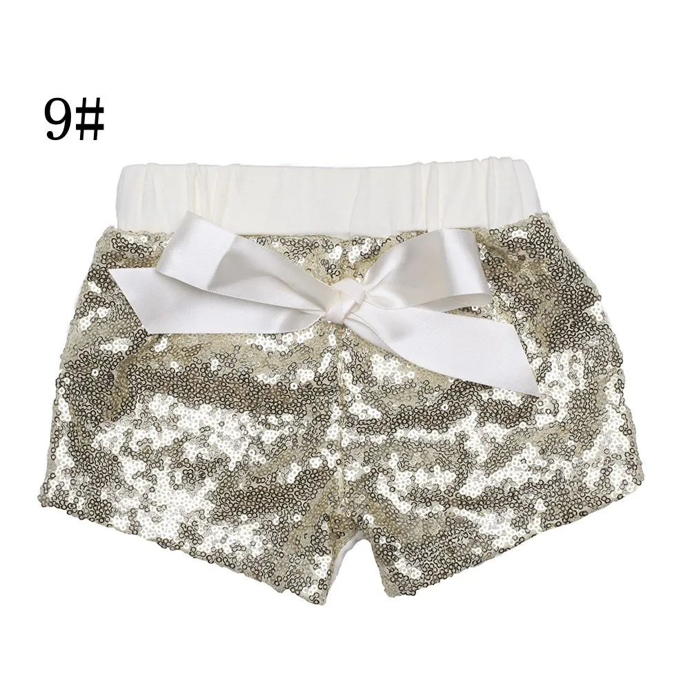 Criança bebê lantejoulas shorts para meninas verão de cetim bowknot calças crianças calções boutique curtas crianças calças doces 17-33