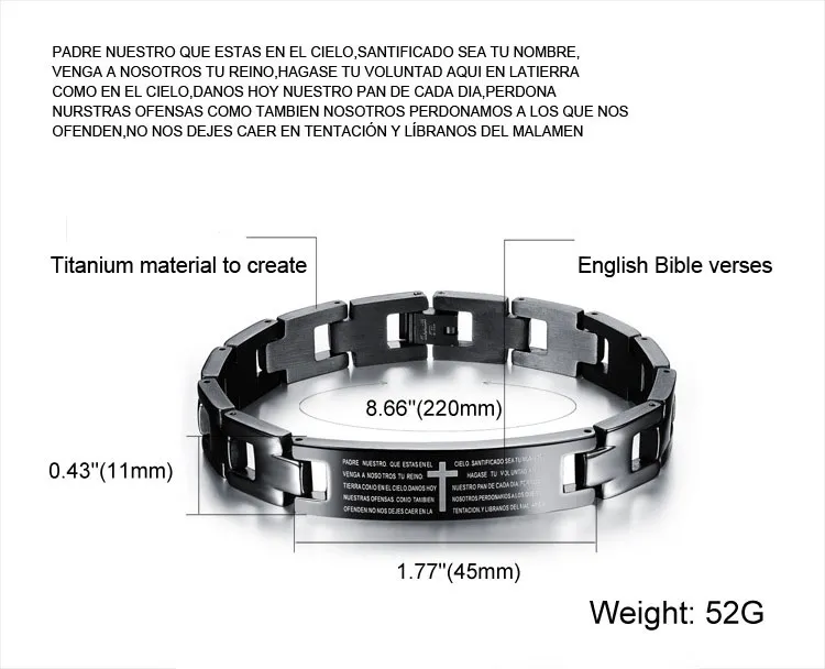 Health Energy Bracelet Bangle English Bible Titanium Stainless Steel Cross Letter Prayer Bracelets for Men Black Jewelry by DHL