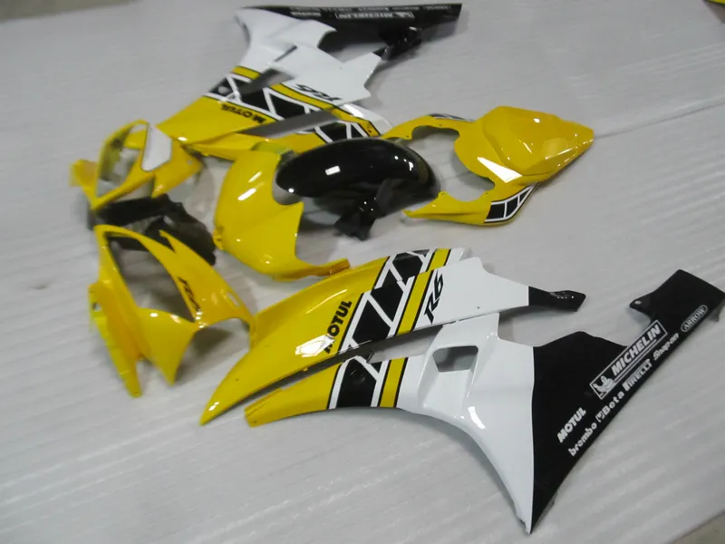 Injektionsform 100% passform för Yamaha YZF R6 2006 2007 Gula vita Fairings Set YZFR6 06 07 OT20