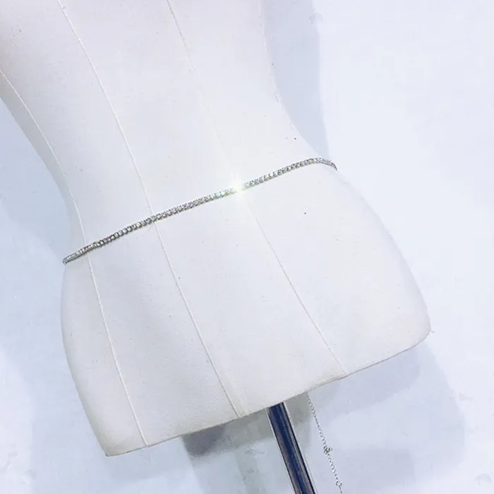 اللون الفضي 2ROWS كريستال مثير المرأة بطن سلسلة الخصر جسم المجوهرات التي تثير حزام الحزام الحزام سلسلة حزب النادي Dancer4179110