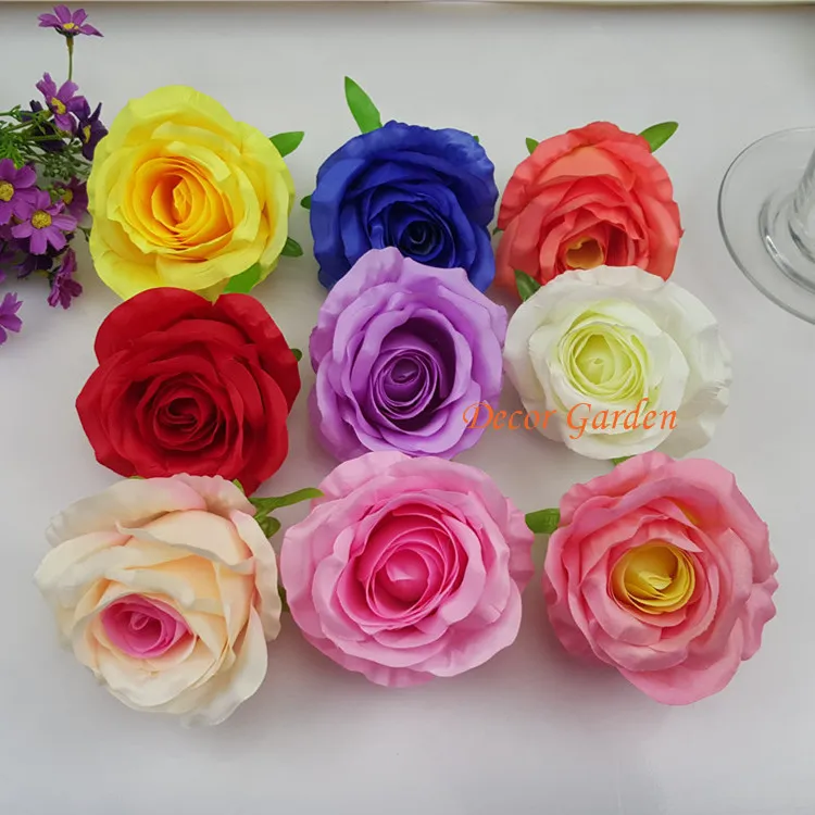 9CM DIY Artificial Rose Flower Heads Silk Decorative Flower Supermarket Background DIY Road Led Wedding Wall Flower Bouqu9475247