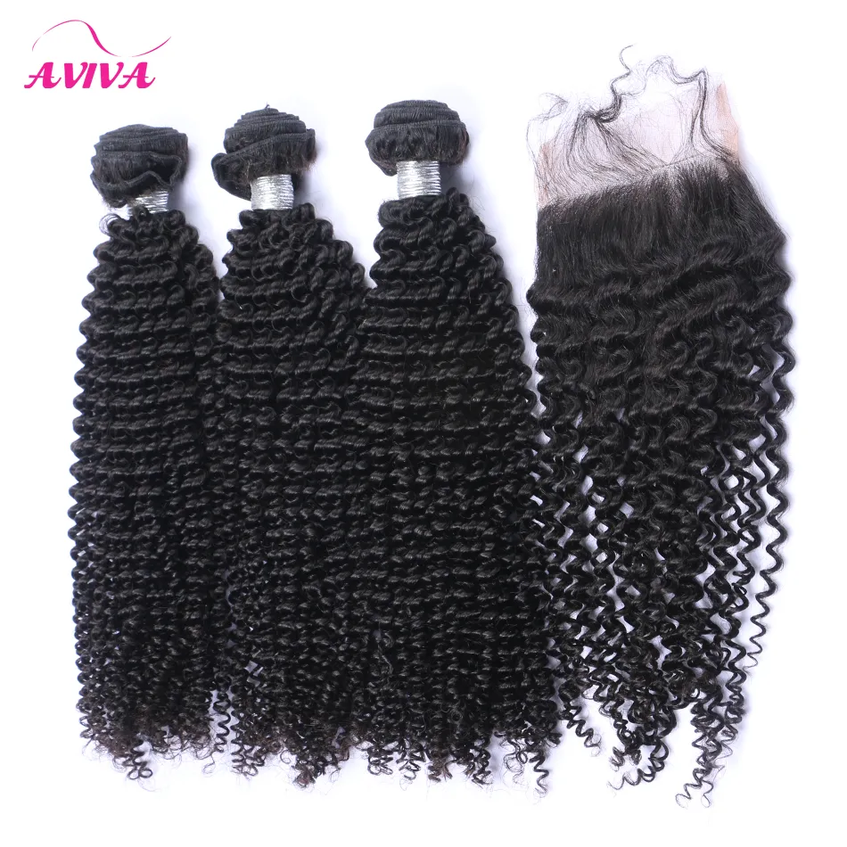 Mongolian Kinky Curly Virgin Hair Weaves With Closure 5pcs Lot Lace Closes With 4 Bundles Ocessed Afro Kinky Curly Virgin Human Hair