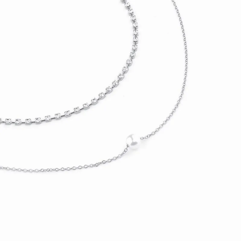 Nieuwe ontwerp Mooie stijl 2 lagen imitatie parel hanger ketting multilayer crystal chain choker ketting voor meisjes cadeau