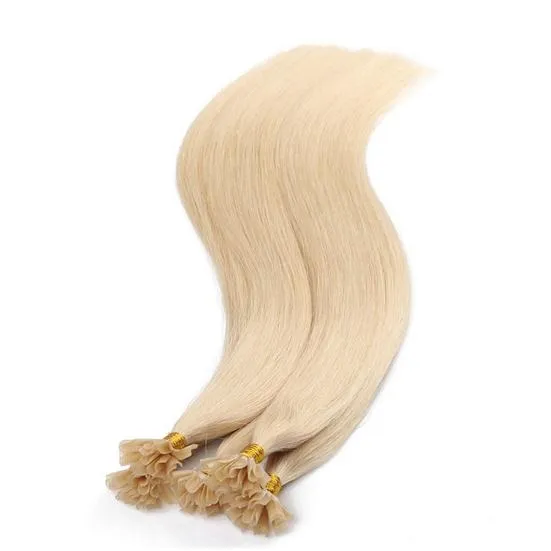 Coiffe ongles vierges brésilien vierges extensions de cheveux humains 1g / brin 100s / paquet couleur blonde # 60 eau de javel U Shapper stick astuce extension de cheveux