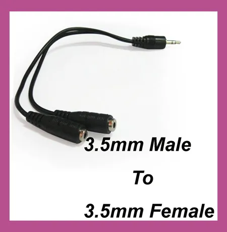 Оптовая черный 1 мужчин и 2 женщин 3.5 мм AUX аудио y Splitter кабель высокого качества Наушники Наушники адаптер для наушников 300ps / лот