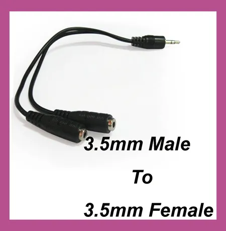 wholesale Black 1 Male To 2 Female 3.5mm AUX Audio Y Splitter Cable High Quality Earphone Headphone Adapter 300ps