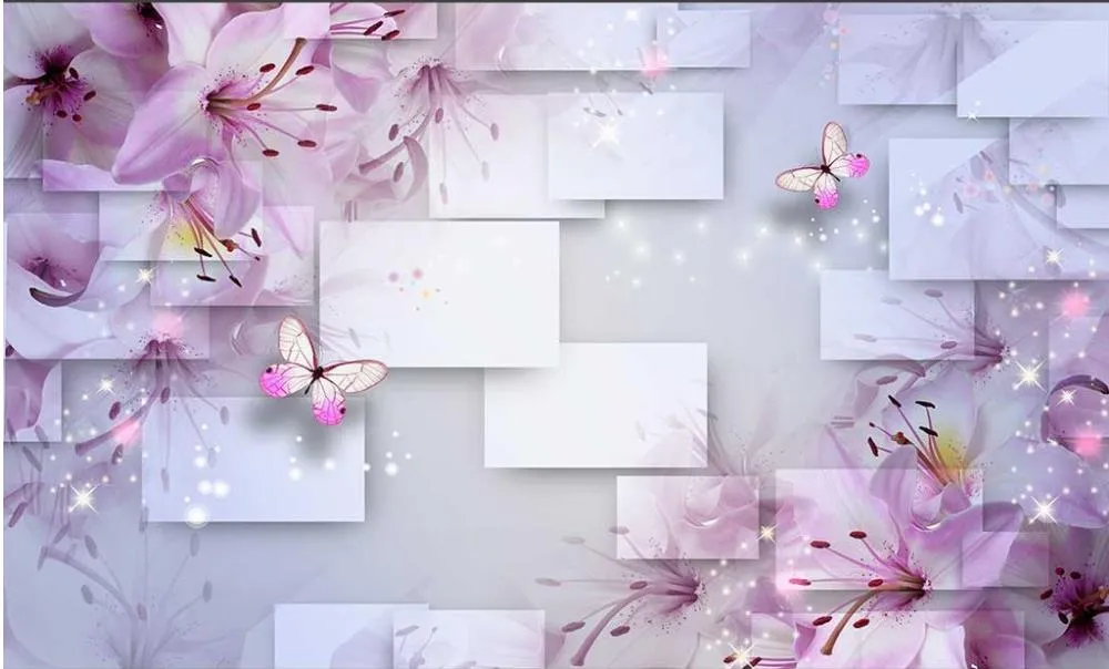 Rosa Lilien-Traum 3D Wallpaper für Raum-Blumen-Schmetterlings elegante romantische Kulisse Wand 3D Wallpaper angepasst