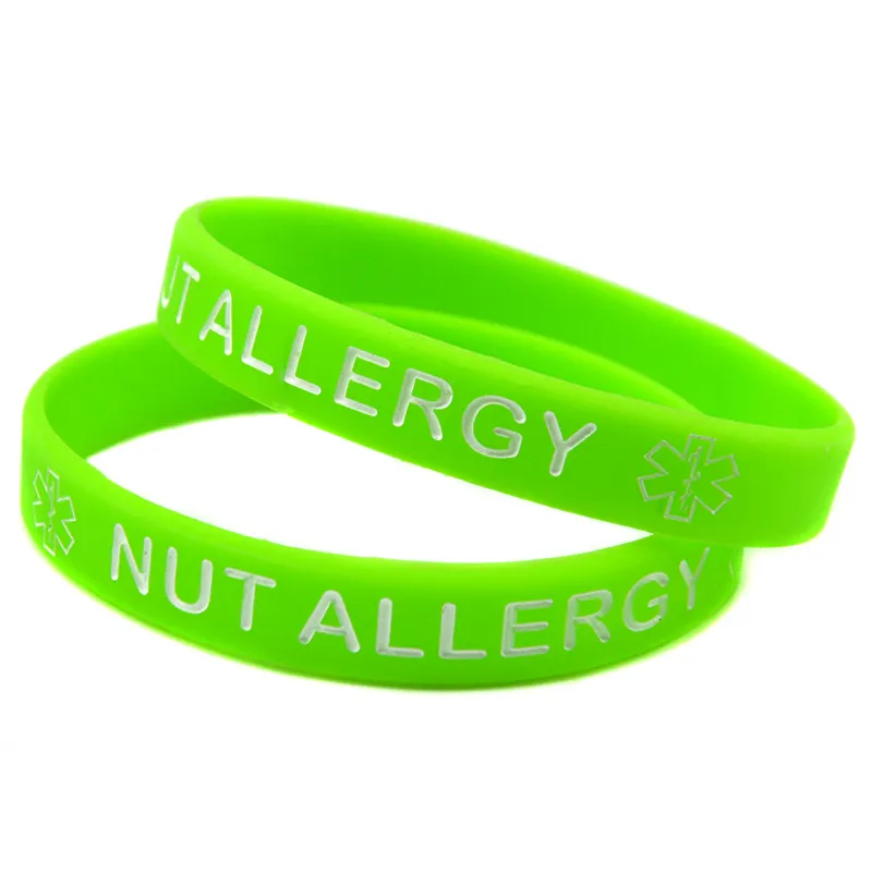 Nut Allergy Silicone Rubber Wristband Adult Size Carry This Message As