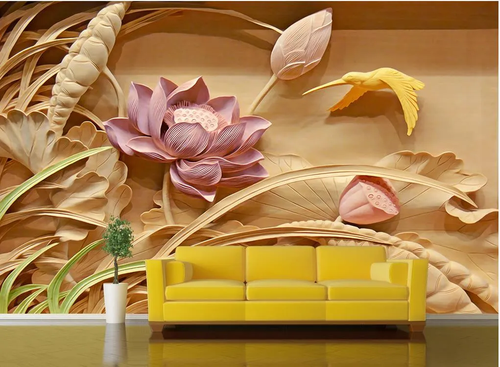 Photo Personnaliser la taille des sculptures en bois 3D Fresques Fond d'écran de mur TV fond pour murs 3 d pour le salon