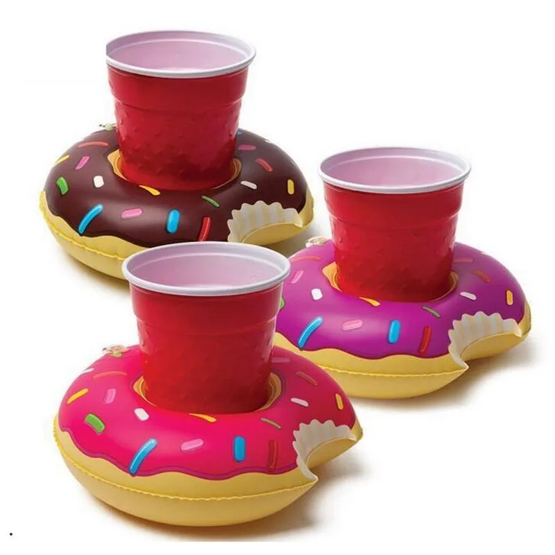 Mini Donut Swimming ring drink cup holder inflatable giant swan cup tray swim pool floaing Bottle Holder Floating Lovely Bath Toy