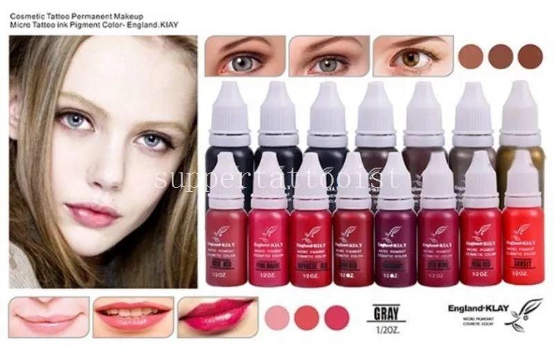 6 stks / partij Engeland Kiay wenkbrauw eyeliner lip permanente make-up tattoo inkt micro pigment cosmetische kleuren