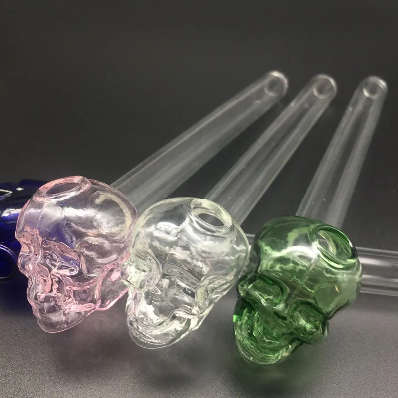 New design Glass Handle Pipes Skull Glass Bowl Oil Burner blue/green/clear/pink clolors Glass Oil Burner smoking accessories