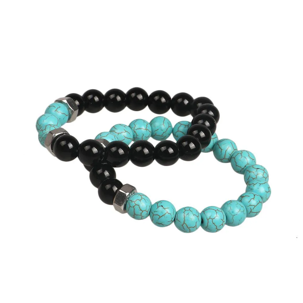 Moda Pedra Natural Pulseiras 10mm matte Onyx Turquoises Pedra Beads Parafuso cap Chakra Pulseira para Mulheres Dos Homens de Jóias