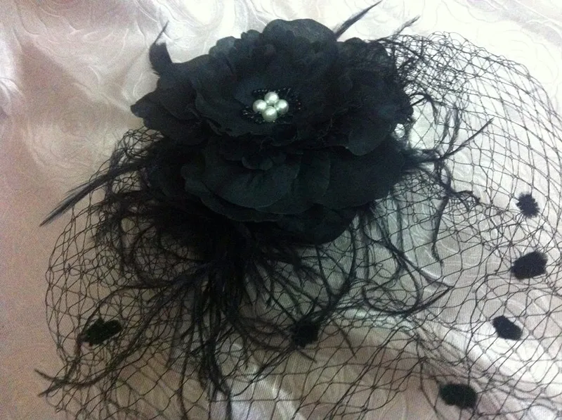 Black Bird Cage Veil Netting Face Short Party Feast British Wind Feathers Flower Fascinator Bride Hats With5516107
