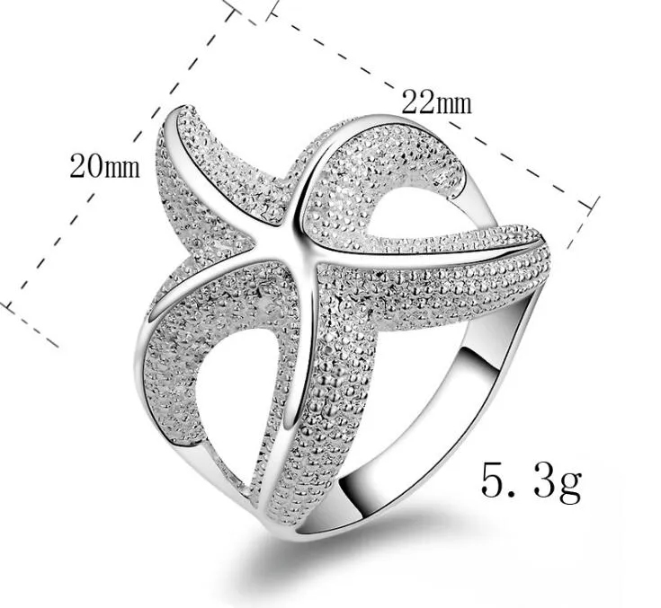 Prix ​​usine Belle Conception Senior placage 925 sterling Argent charme de la mode Starfish Belle Mignon belle bague bijoux taille US / 7/8