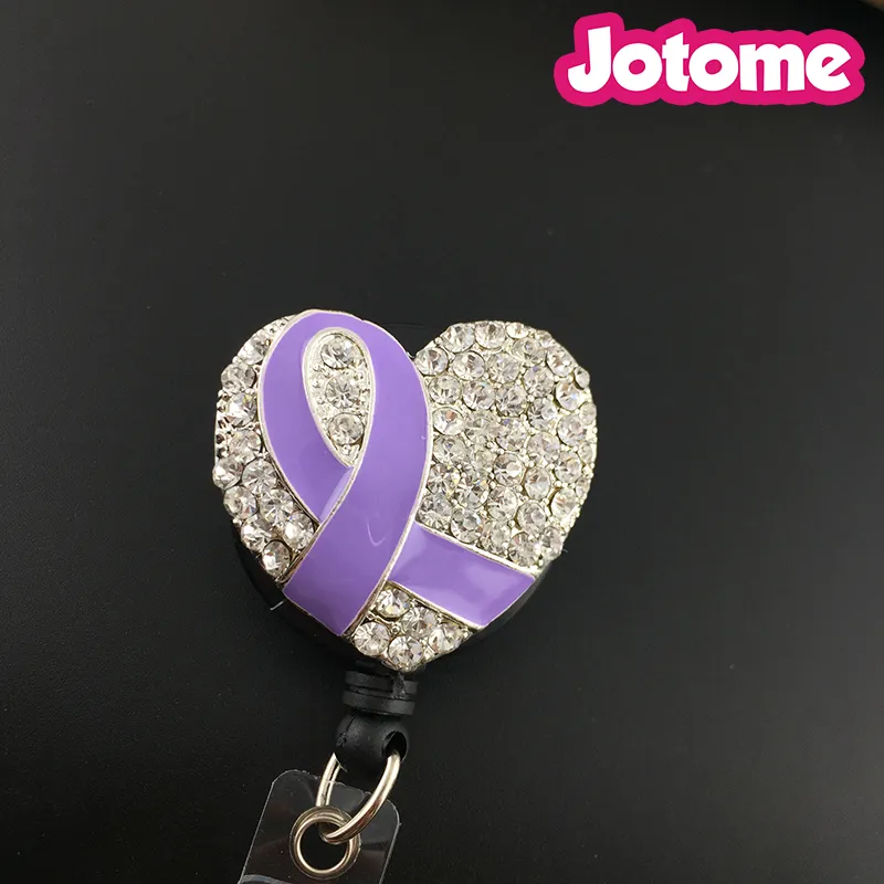 Strass rose/violet/blanc/orange/autisme ruban coeur rétractable Badge bobine/ID porte-Badge/broche/pendentif