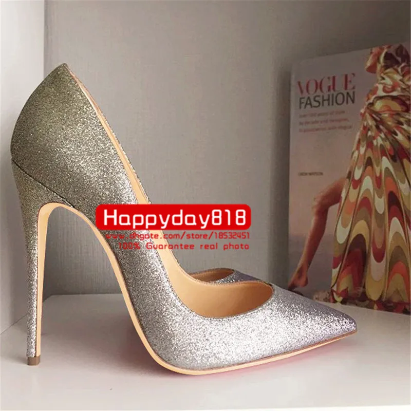 Casual Designer sexig dam Mode kvinnor skor guld giltter stilett stripper höga klackar tunnklackat bröllop Bal Evening pumps storlek 33 44 12cm